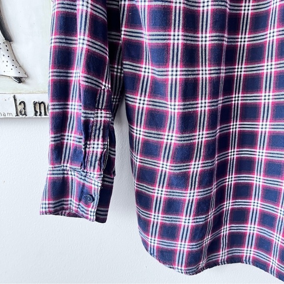 H&M Women’s Western Navy Blue Plaid 100% Cotton Button Down Shirt Size 2 - Picture 4 of 6